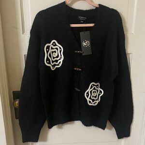 Christina Black Cashmere Cardigan with White Patterns